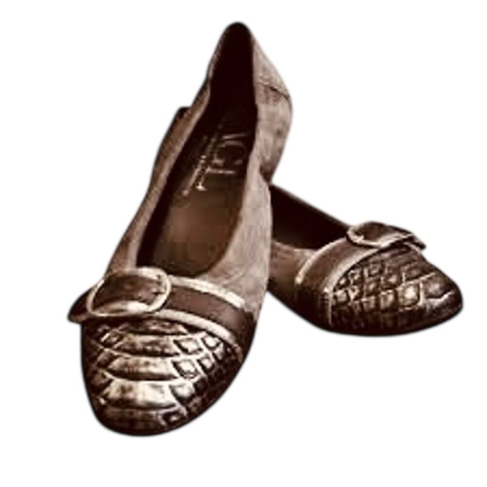 AGL Attilio Giusti Leombruni Italy Suede Snake Leather Buckle Ballet Flat Taupe